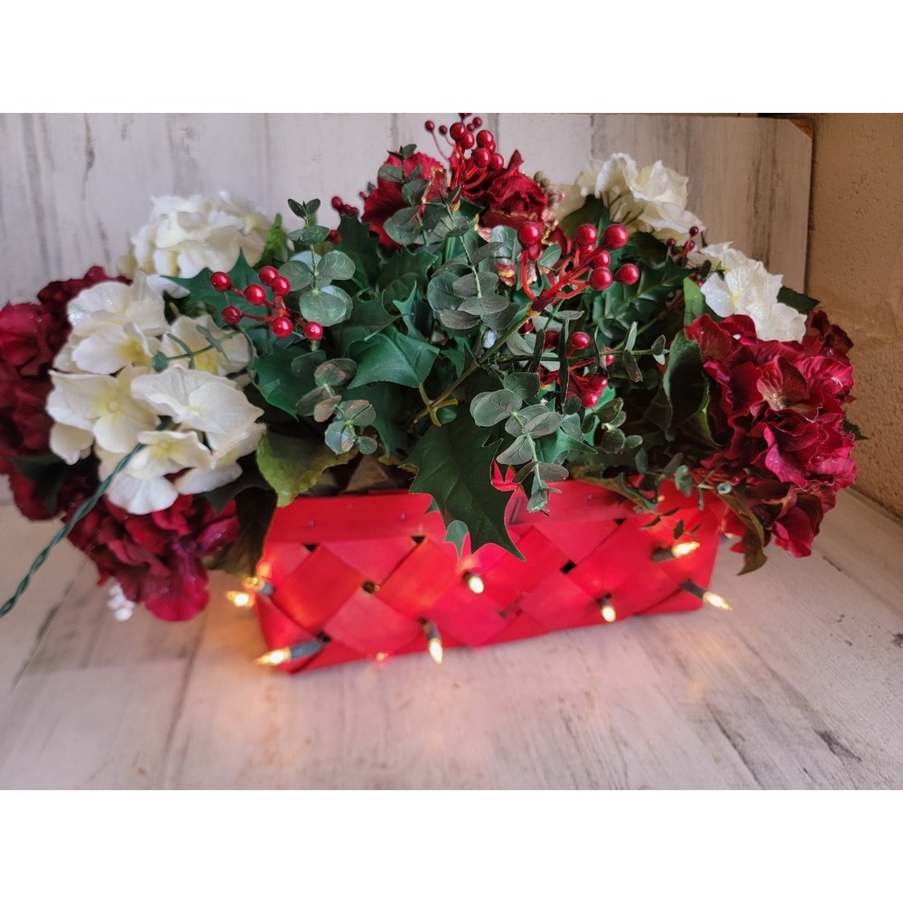 Unique vintage light up flower basket Xmas table top centerpiece decor Home